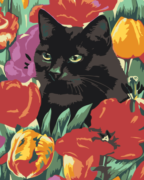 Gato em tulipas